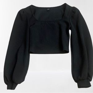 Black square neck, lantern sleeve top